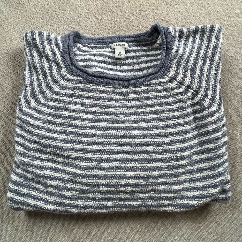 L.L. Bean Indigo Cotton Slub Rollneck Stripe Pullover Sweater. Women's Size: XL. - Picture 6 of 9